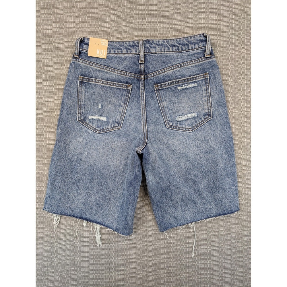 KUT From The Kloth Shorts Women 0 High Rise Hailey Blue Distressed Bermuda Denim - Picture 9 of 10